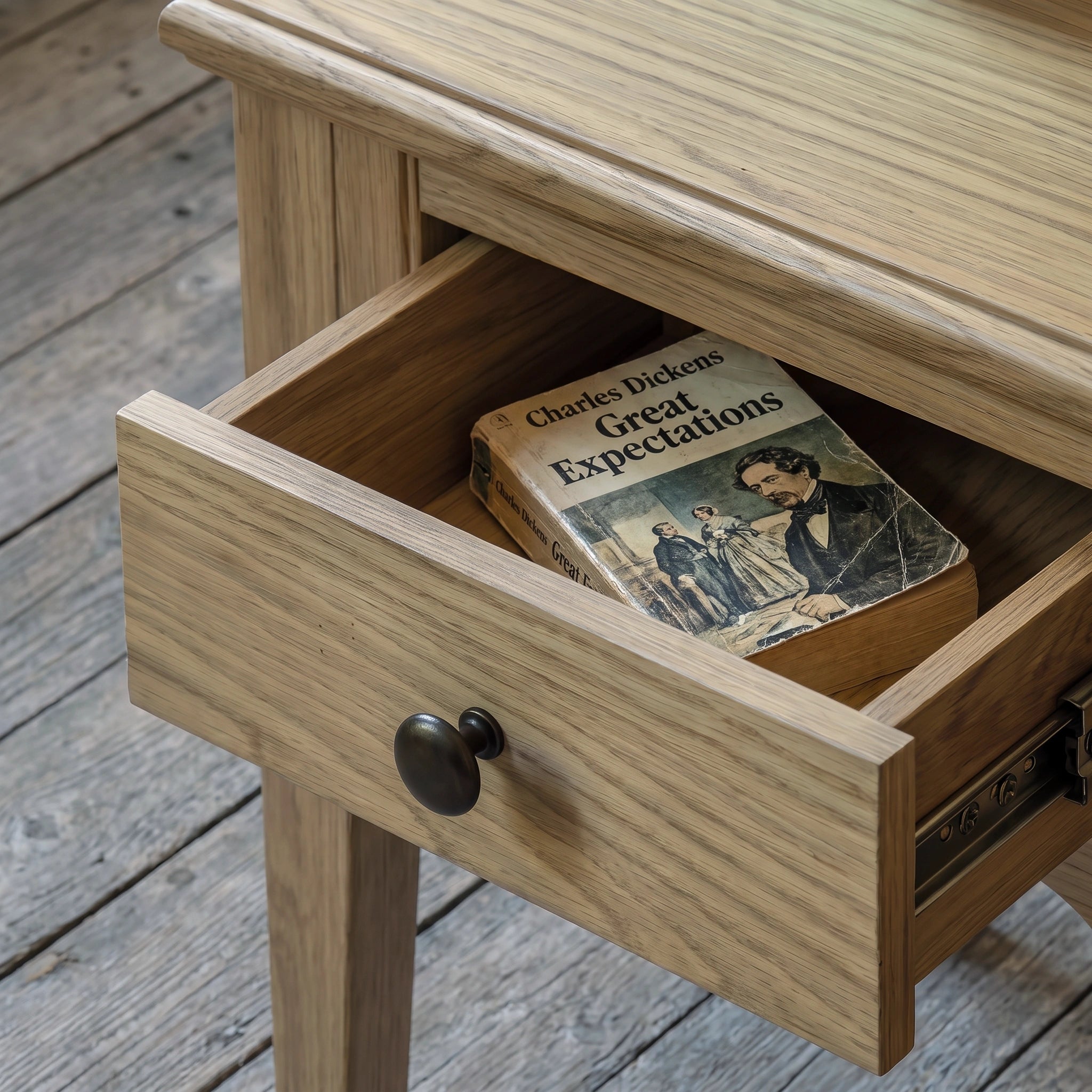 Oak Bedside Table with Drawer – 45cm | Malvern