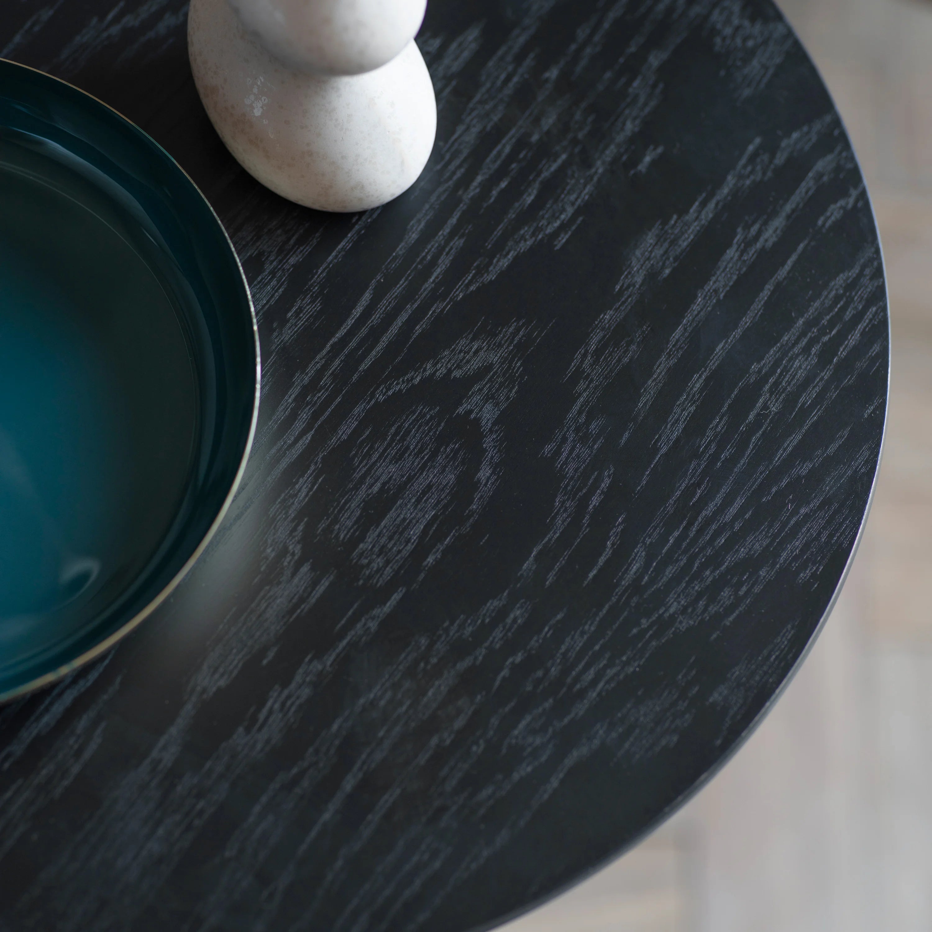HARROW Black Bedside Table | Round Oak Bedside Table