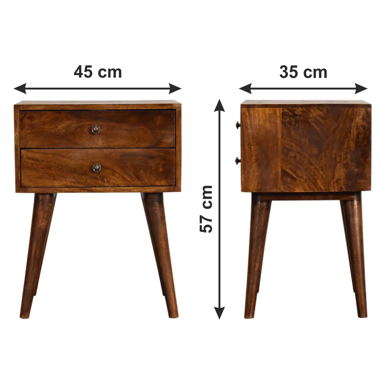 Blake handmade solid wood bedside table with 2 drawers in a deep chestnut finish | malletandplane.com