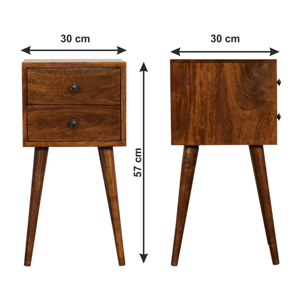 Small 2 Drawer Bedside Table 30cm – Solid Wood – Mini Blake