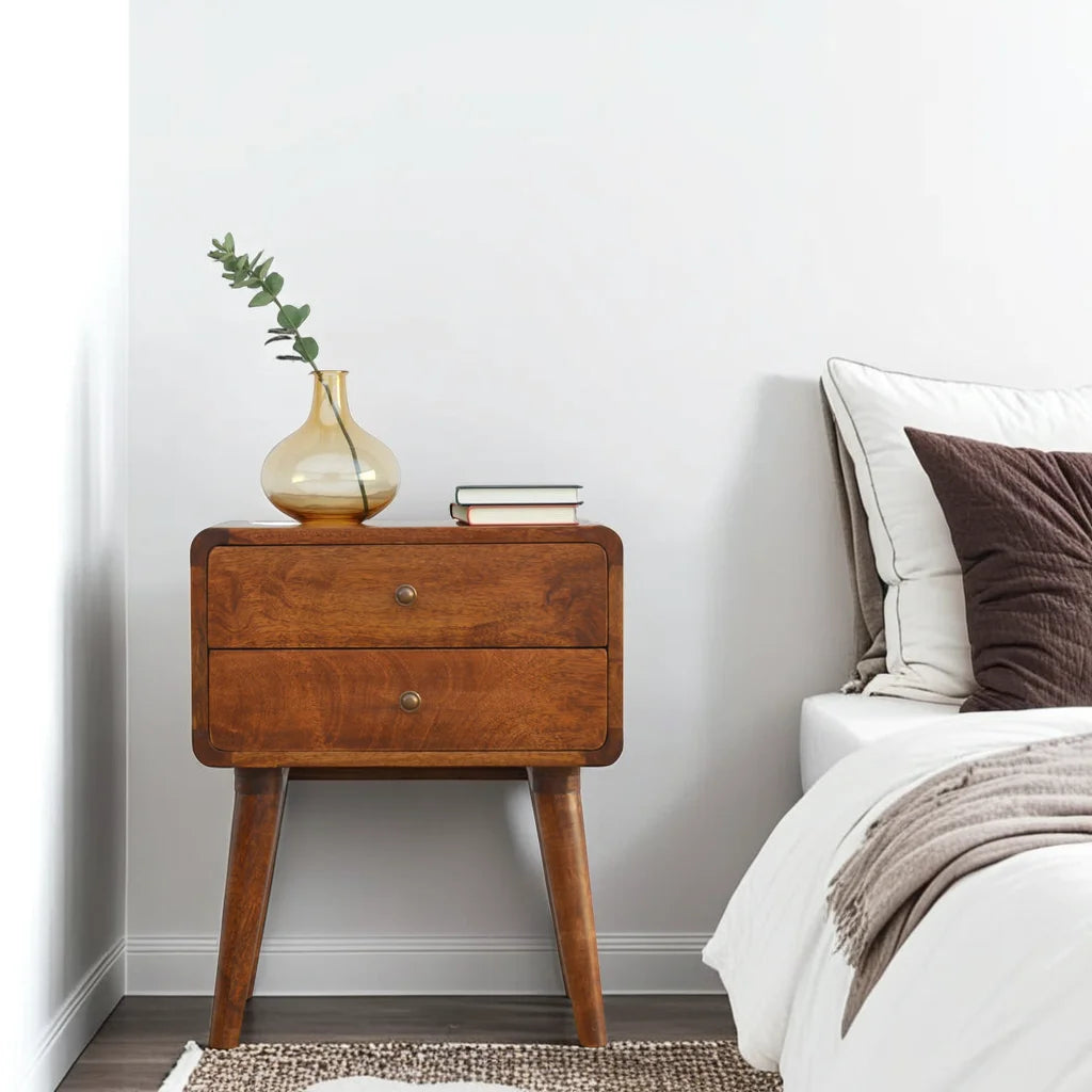 Century 2 Drawer Solid Wood Standard Bedside Table in Deep Chestnut Finish  | malletandplane.com