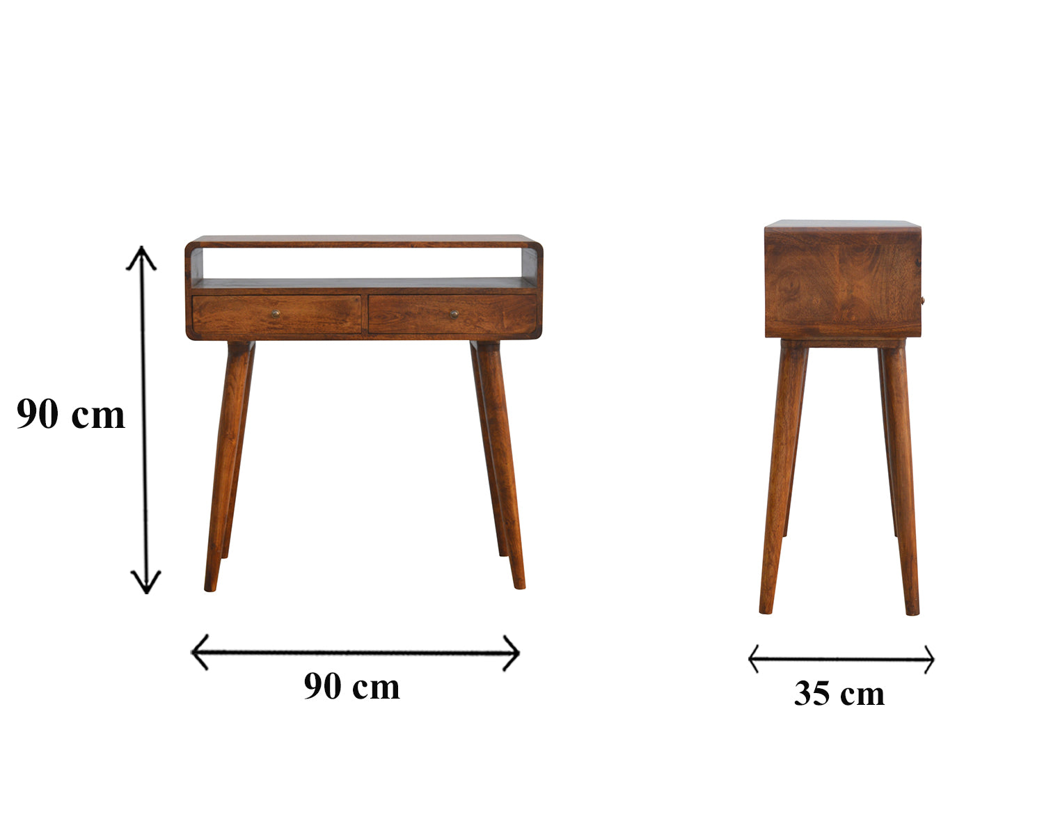 Century solid wood 2 drawer mid-century console table in  deep chestnut | MalletandPlane.com