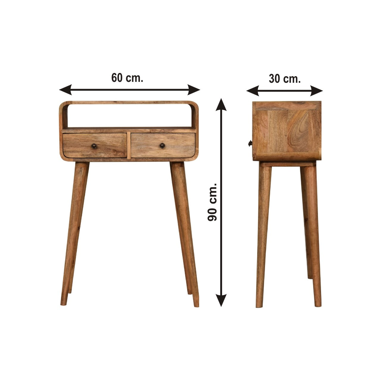 Modal Handmade Solid Wood 2 Drawer Small Console Table in Oak-ish finish | malletandplane.com