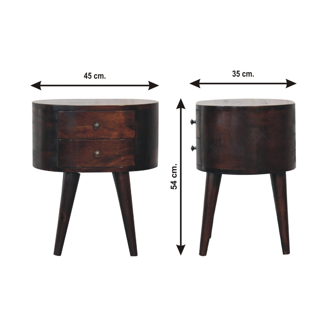 REGENT Walnut Rounded Bedside Table – 2 Drawers