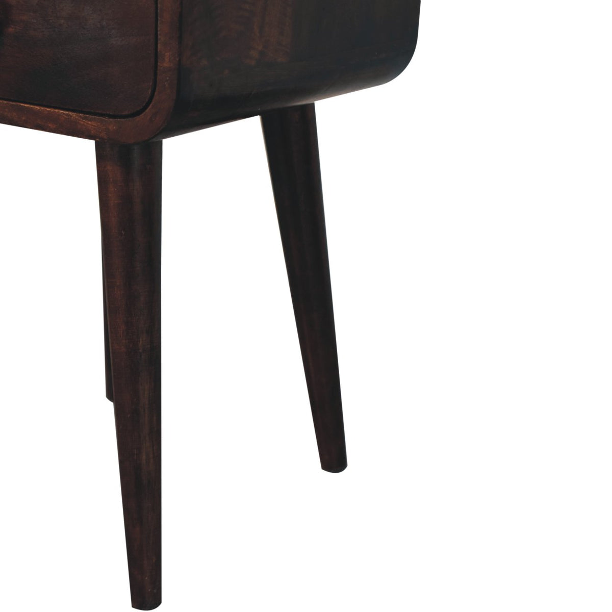 Mini California 30cm Walnut Curved Bedside Table – 1 Drawer & Open Shelf