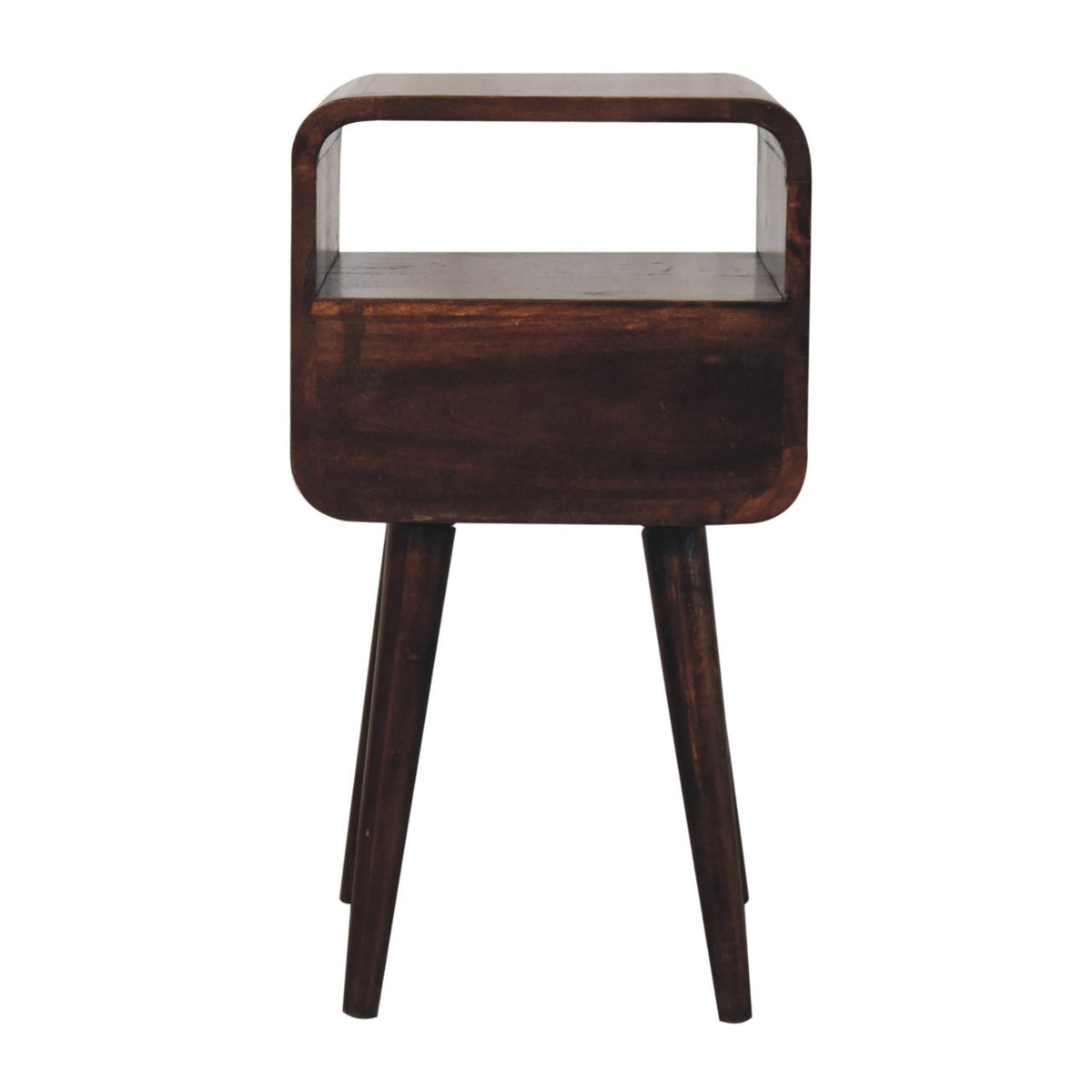 Mini California 30cm Walnut Curved Bedside Table – 1 Drawer & Open Shelf