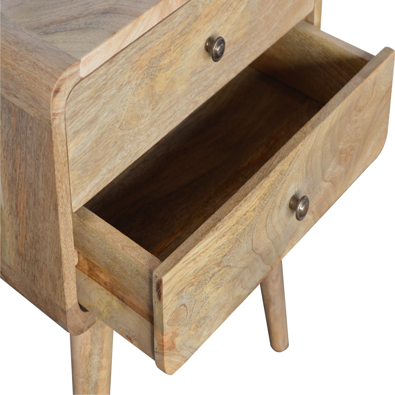Modal solid wood bedside table with 2 drawers in a natural oak-ish finish | malletandplane.com