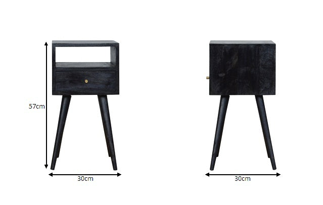 MINNY Ash Black Compact Bedside Table with 1 Drawer | MalletandPlane.com
