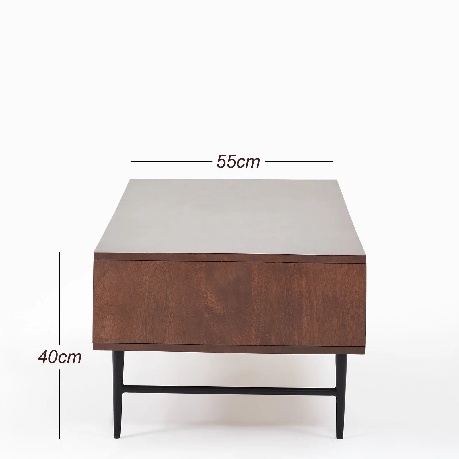 Maxim industrial dark walnut storage coffee table with pull through drawer | malletandplane.com