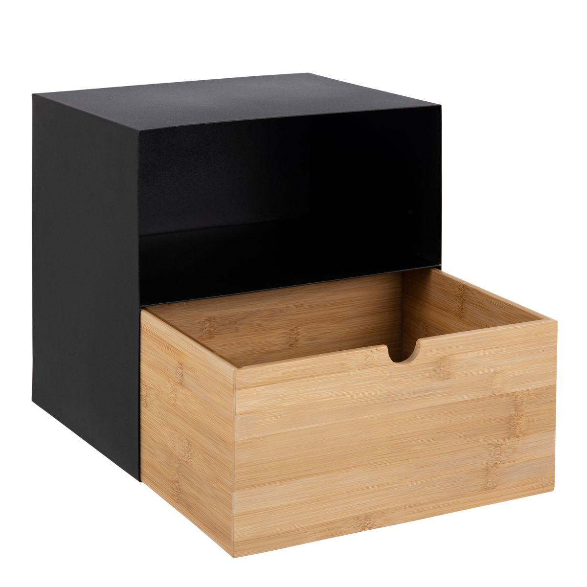 JOREN Wall Mounted Bedside Table – Black Metal & Bamboo | malletandplane.com