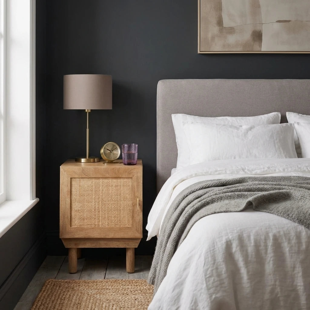 HENRIK Rattan Bedside Table – Compact Storage Unit