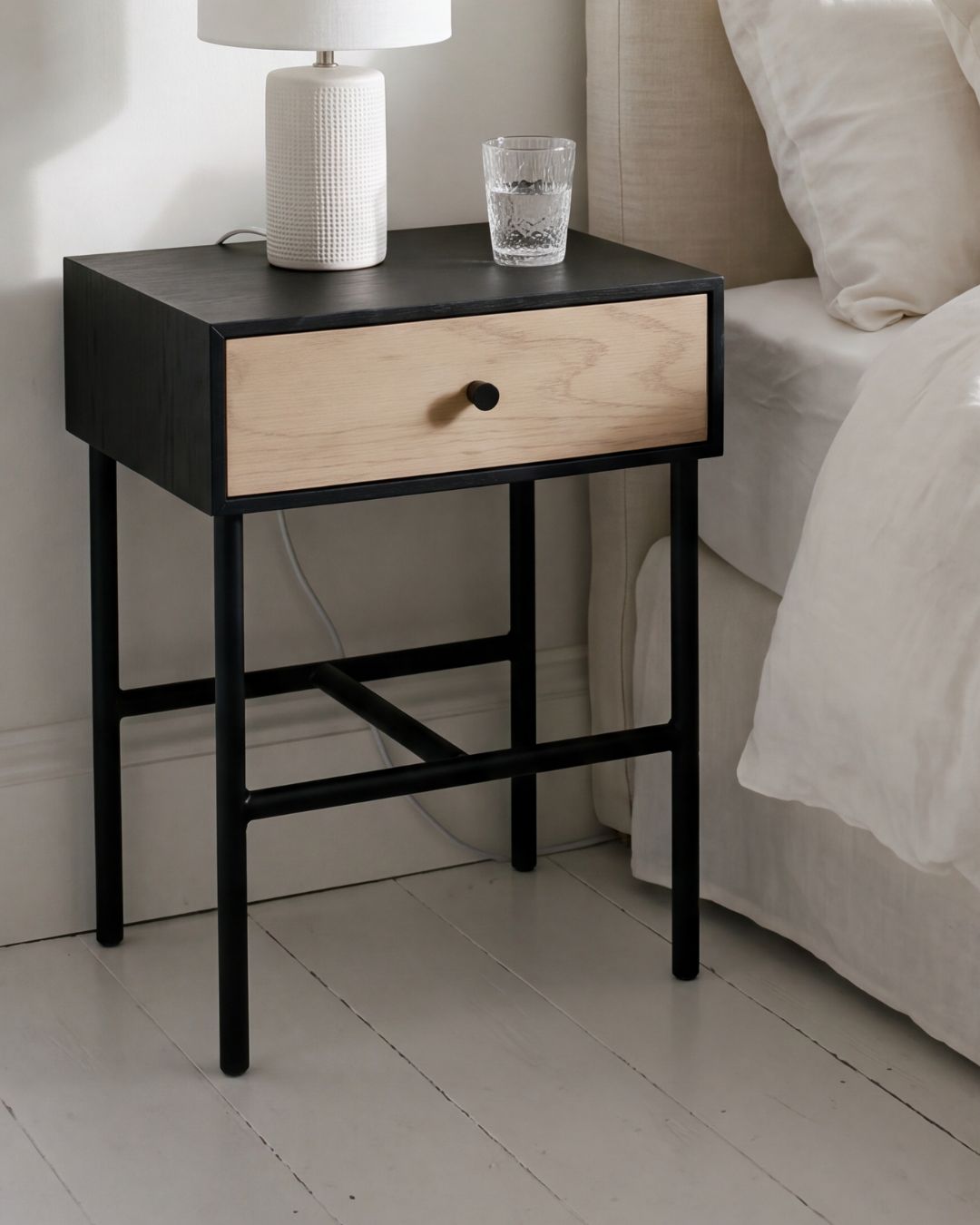 Kenton black oak 1 drawer bedside table