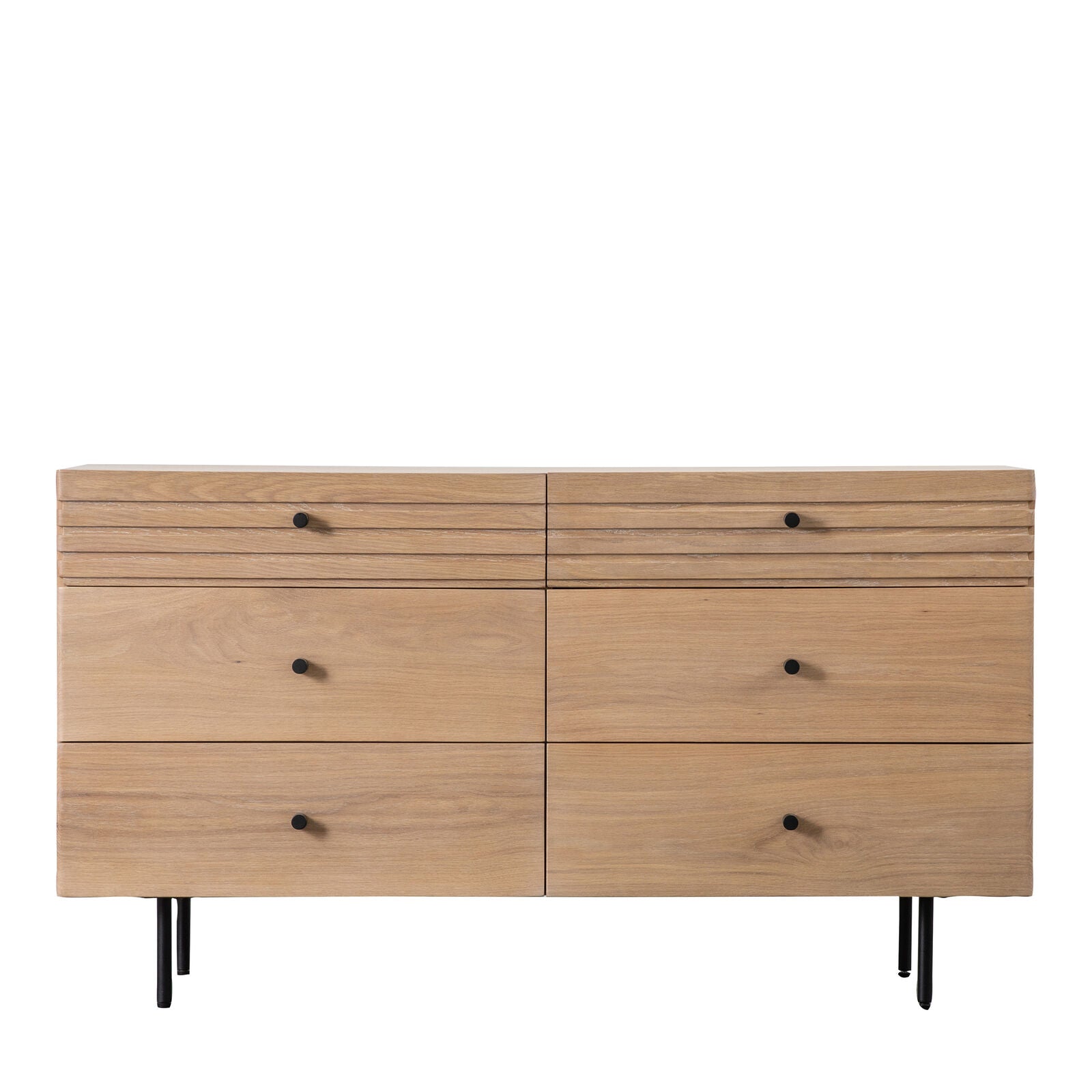 KORI natural oak chest of 6 Drawers with black metal legs and handles | malletandplane.com