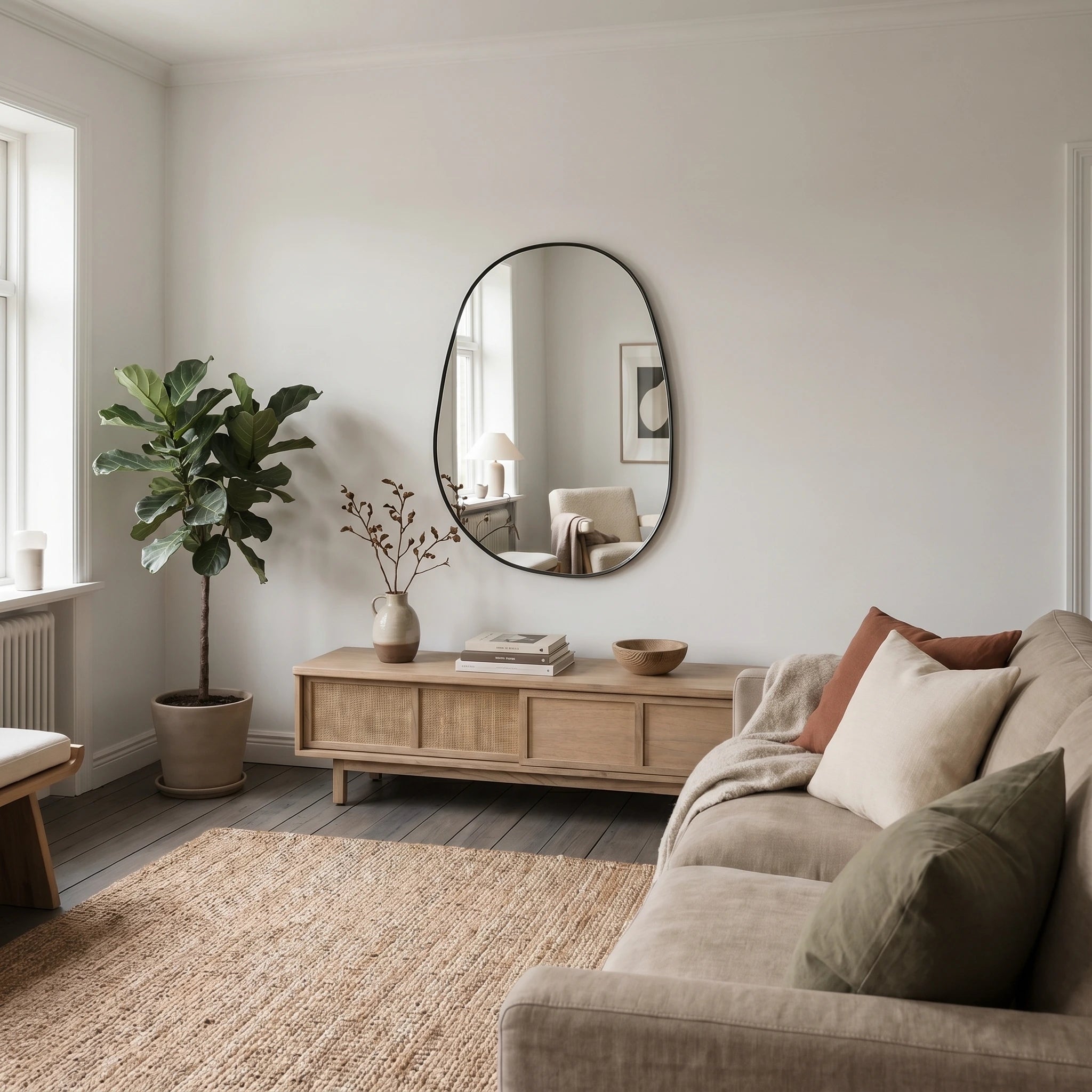 LOMA Large Black Frame Pebble Mirror