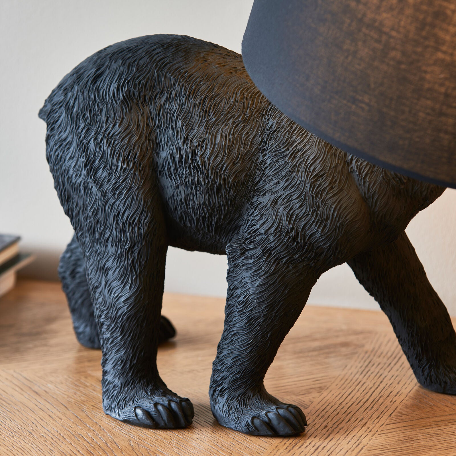 Mitch black resin bear lamp with shade | malletandplane.com