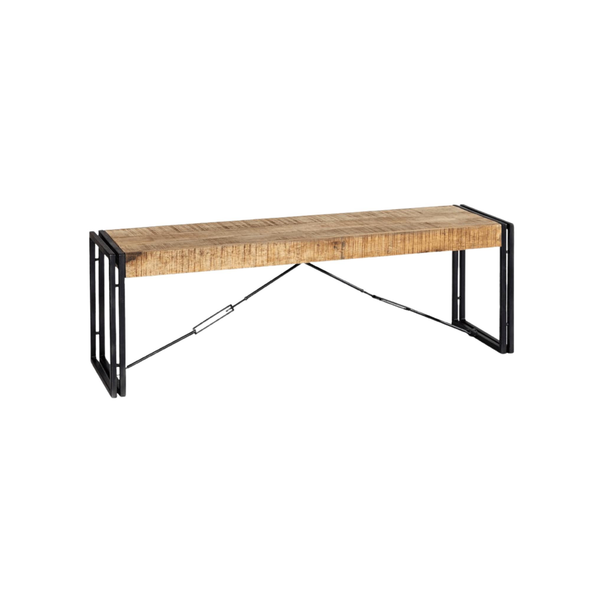 Loft handmade industrial vintage solid mango dining bench with reclaimed metal legs | MalletandPlane.com