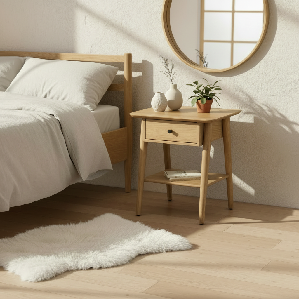 LUKA Oak Bedside Table — 1 Drawer | malletandplane.com