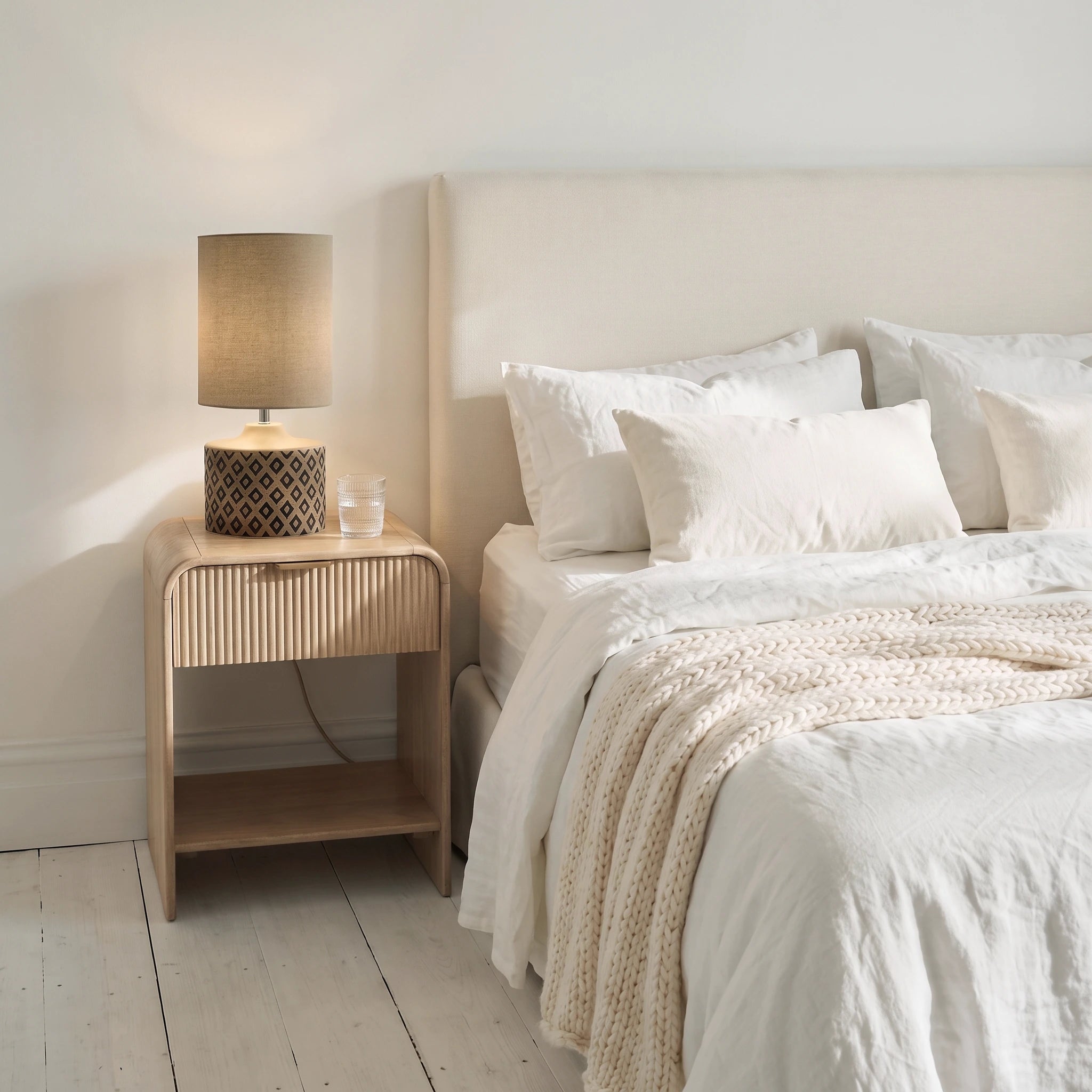 MAGNUS Diamond-Carved Wood Table Lamp – Tall Taupe Shade