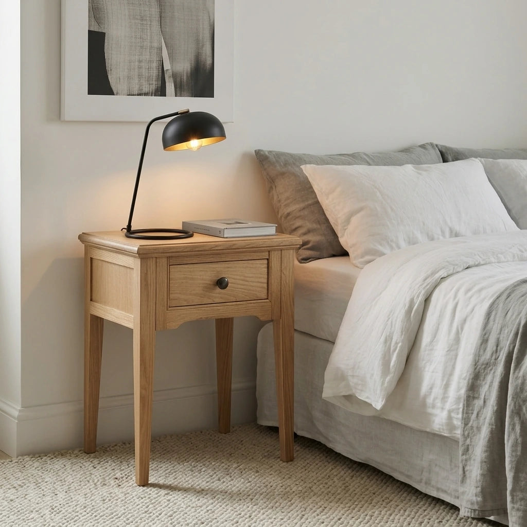 Oak Bedside Table with Drawer – 45cm | Malvern