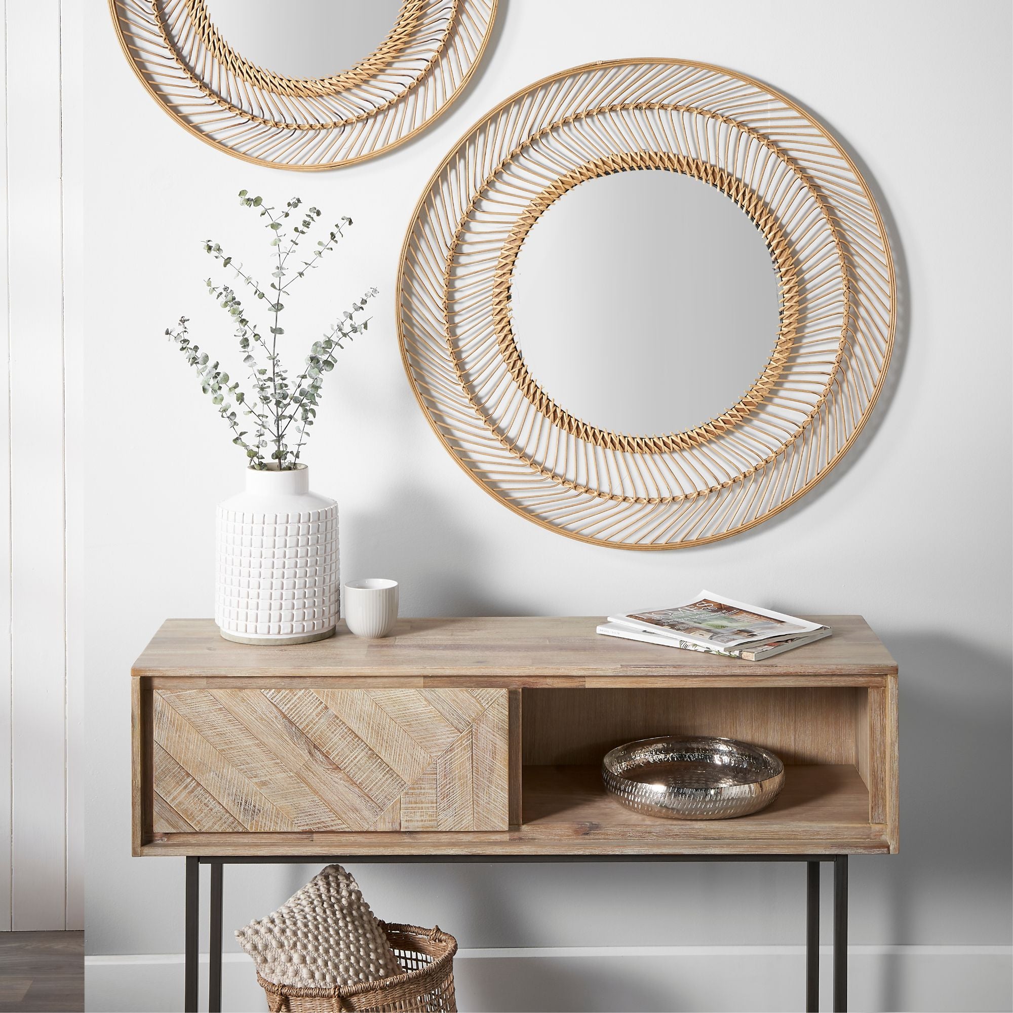 MARCA sand washed solid acacia wood console table with 1 drawer and 1 open niche | malletandplane.com