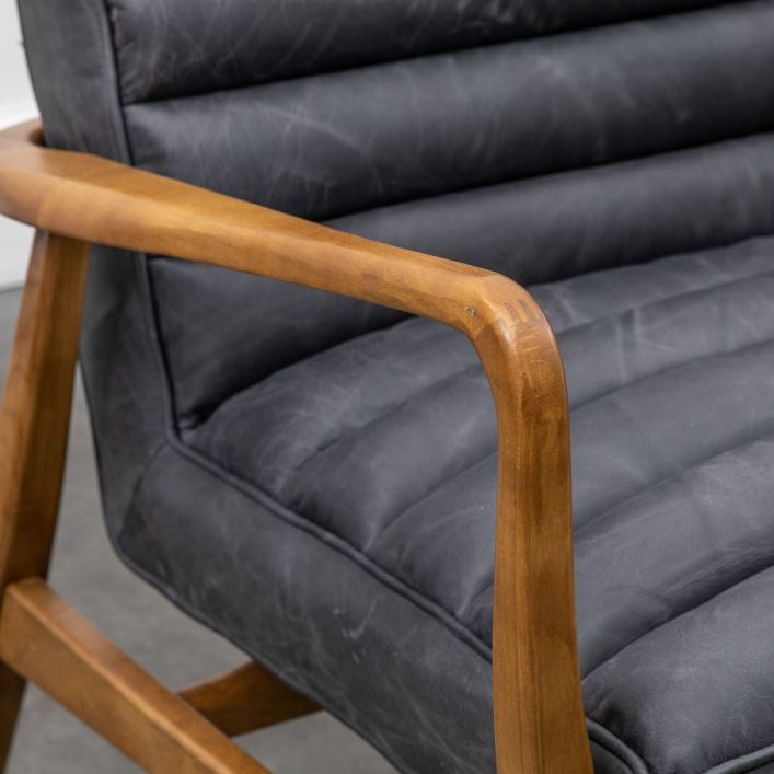 Marcus 2 seat leather sofa in antique ebony top grain leather with ash frame in mid century style | MalletandPlane.com