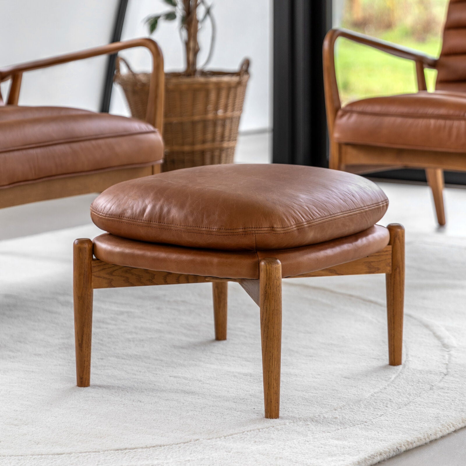 MARCUS Vintage Brown Leather Footstool | malletandplane.com