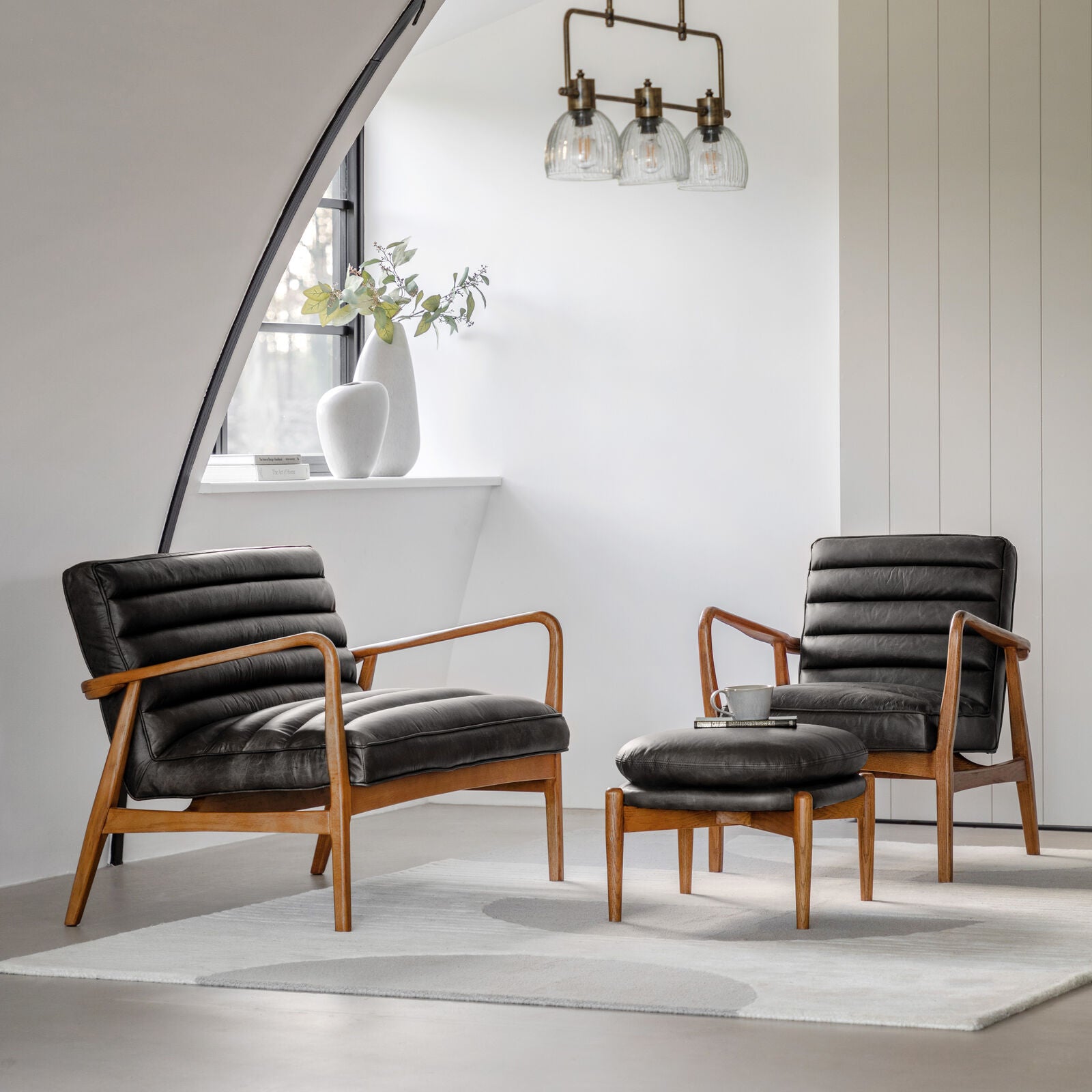 MARCUS Antique Ebony Leather Footstool | malletandplane.com