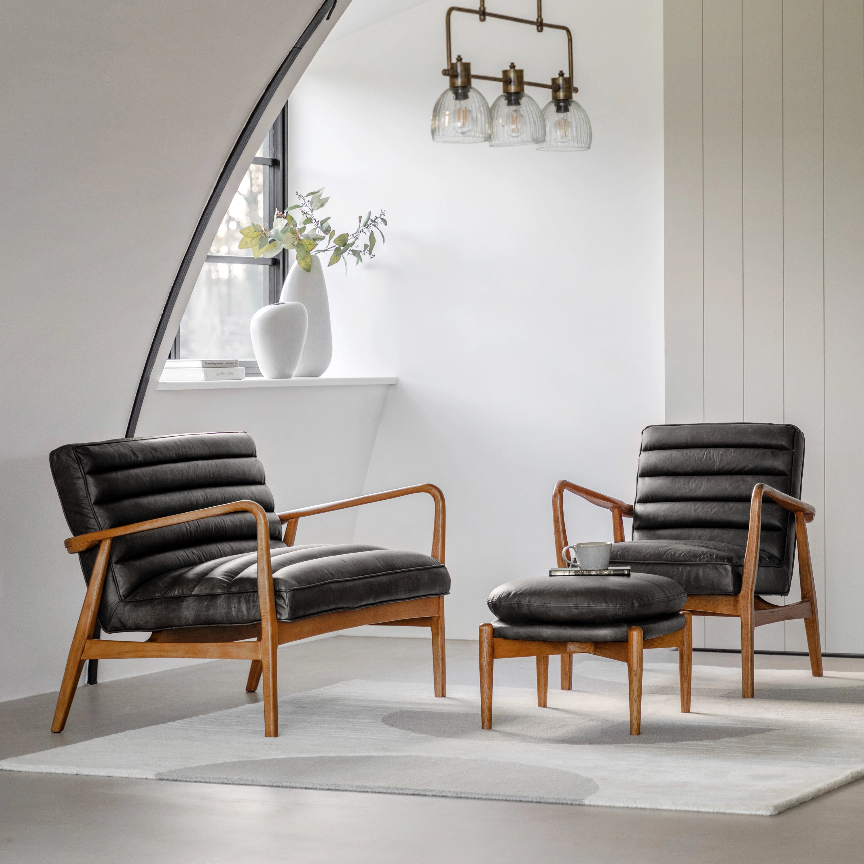 Marcus 2 seat leather sofa in antique ebony top grain leather with ash frame in mid century style | MalletandPlane.com