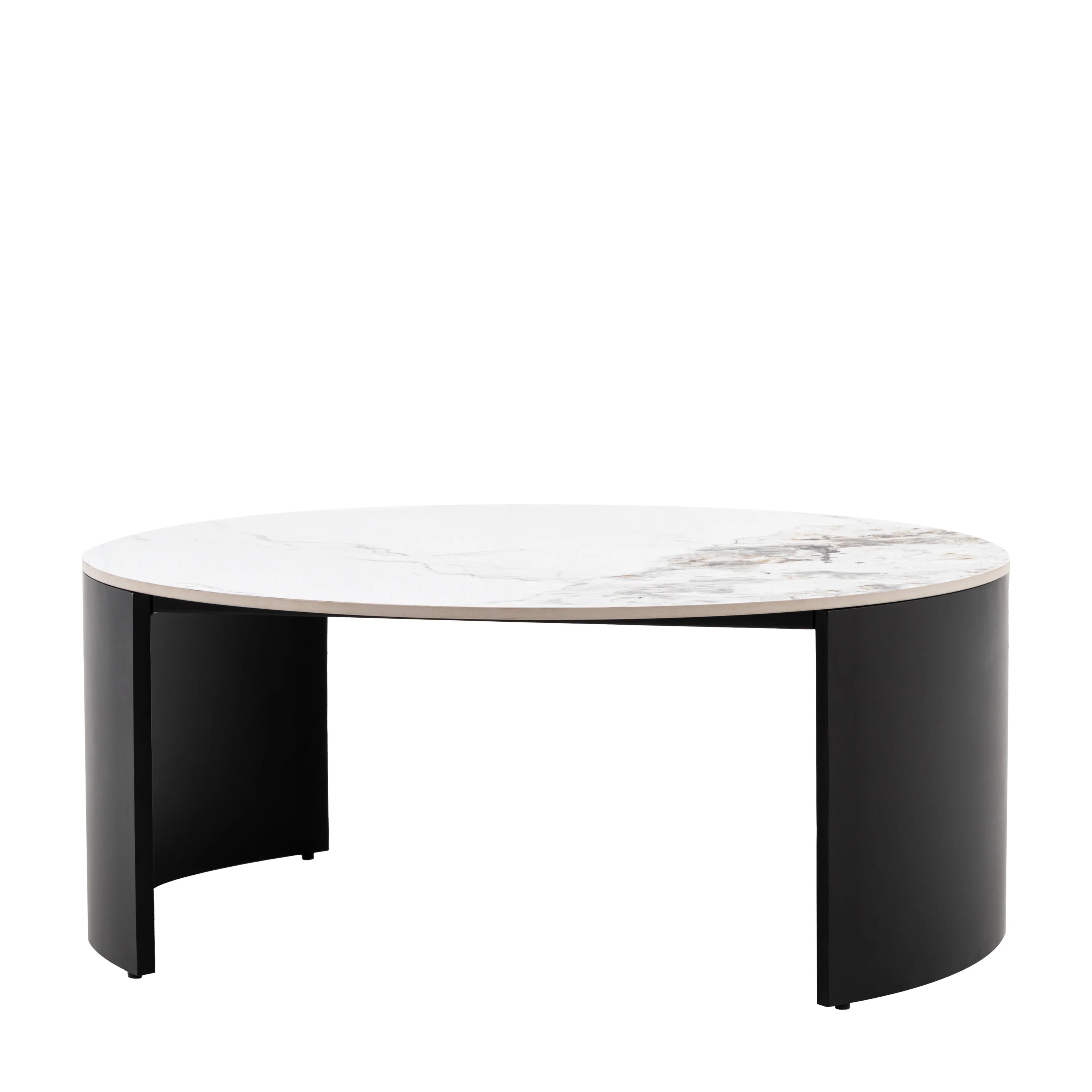 MARZIO Round Coffee Table – Stone Top & Black Base