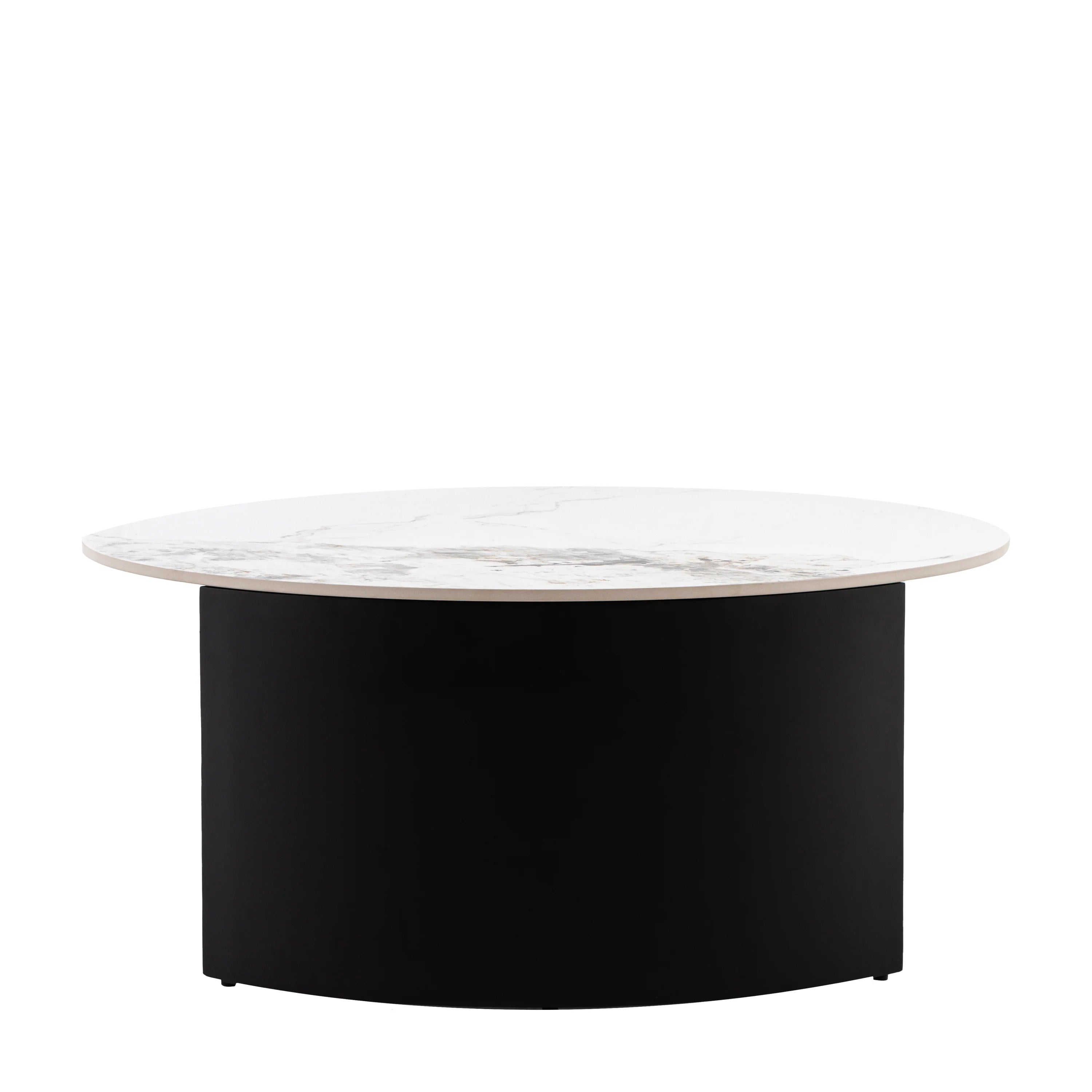 MARZIO Round Coffee Table – Stone Top & Black Base