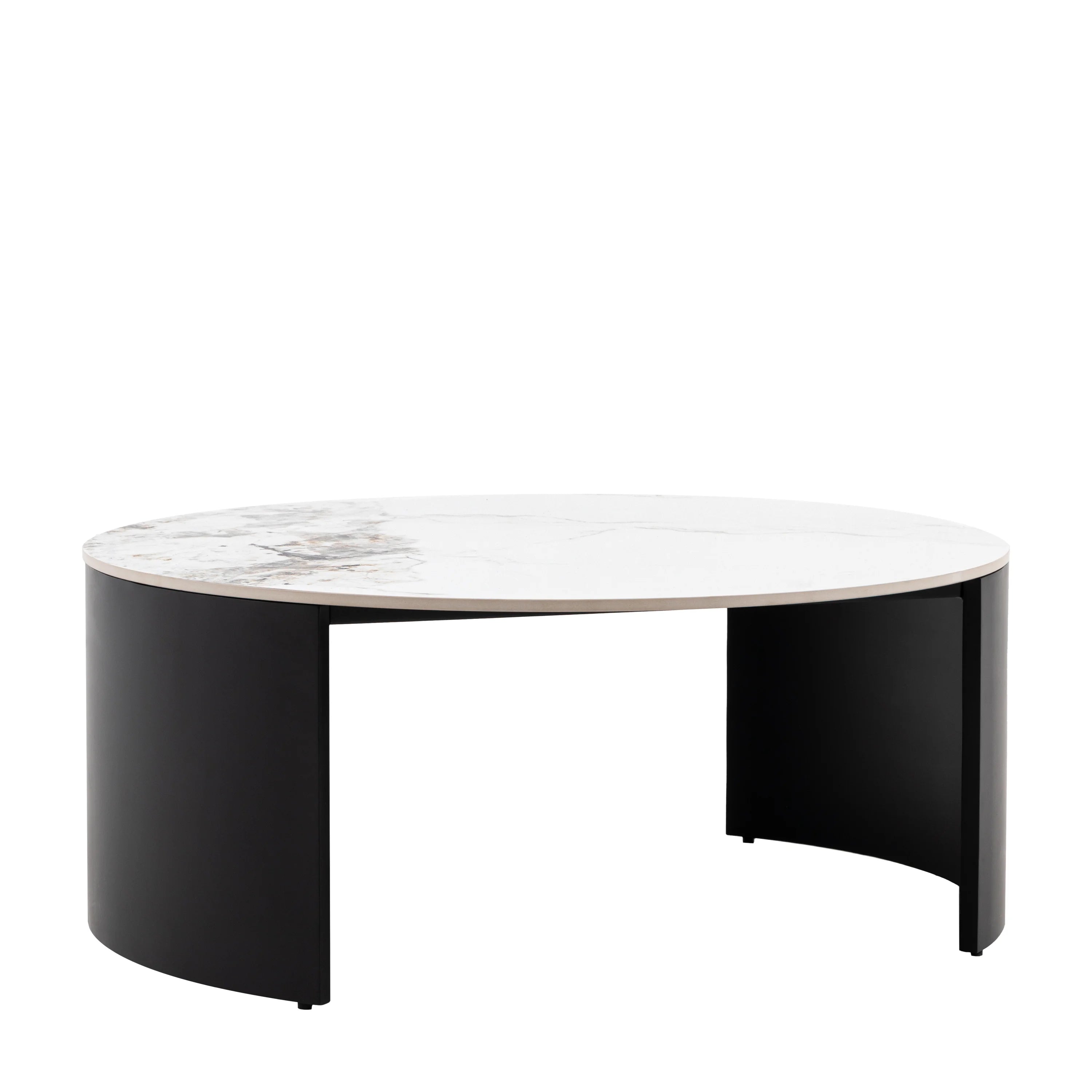 MARZIO Round Coffee Table – Stone Top & Black Base