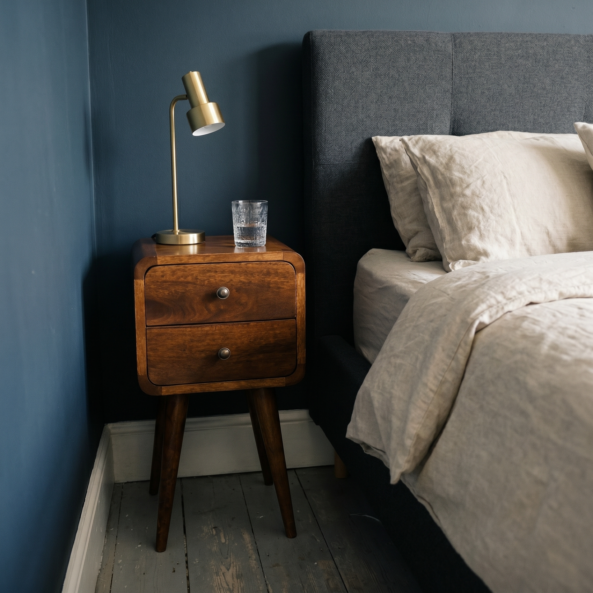 Century Handmade Solid Wood 2 drawer chestnut mini bedside table