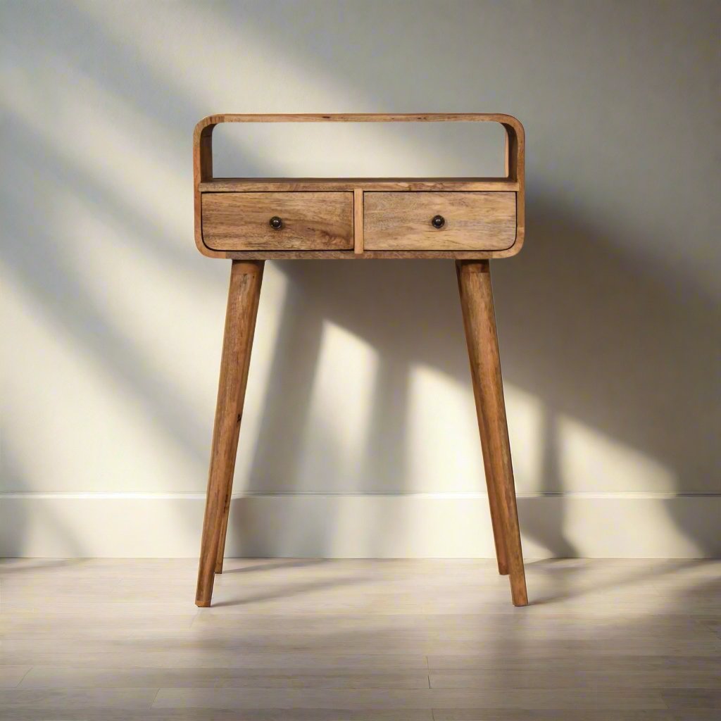 Modal Handmade Solid Wood 2 Drawer Small Console Table in Oak-ish finish | malletandplane.com