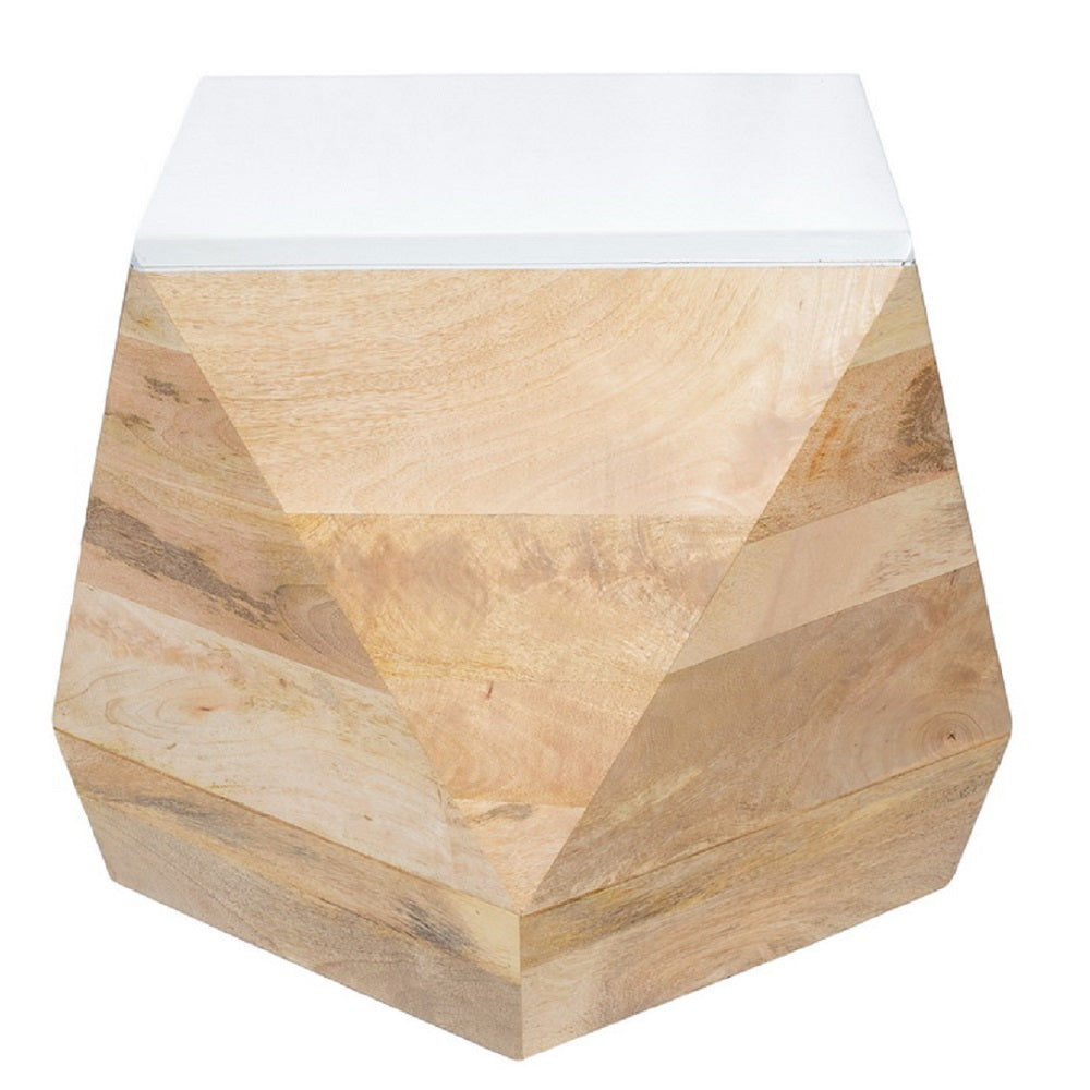 Beth handmade solid mango wood angular side table with contrasting white top | MalletandPlane.com