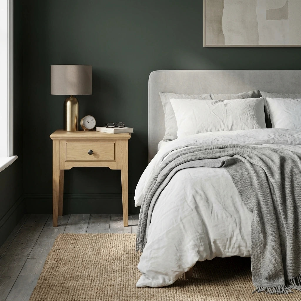 Oak Bedside Table with Drawer – 45cm | Malvern