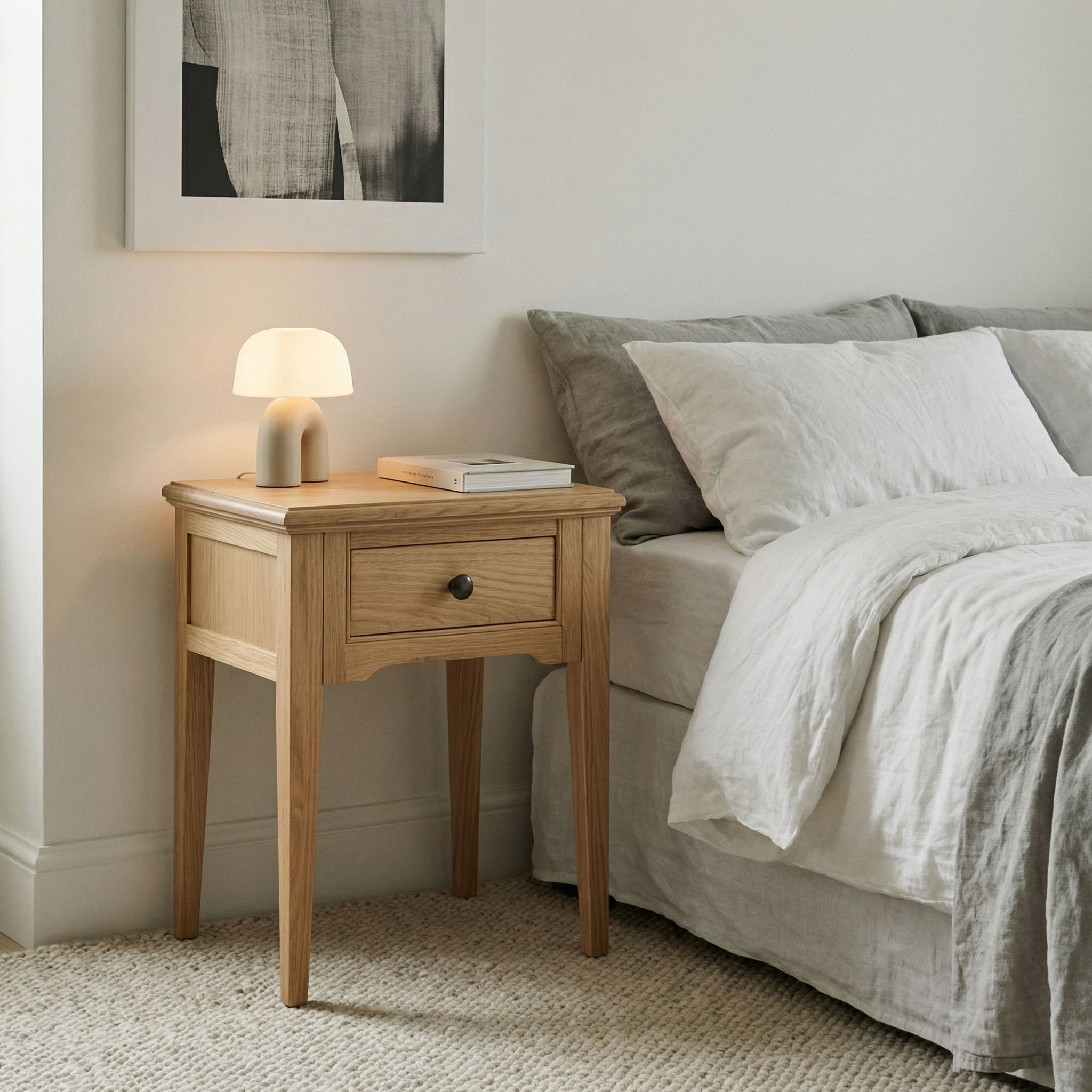 Oak Bedside Table with Drawer – 45cm | Malvern