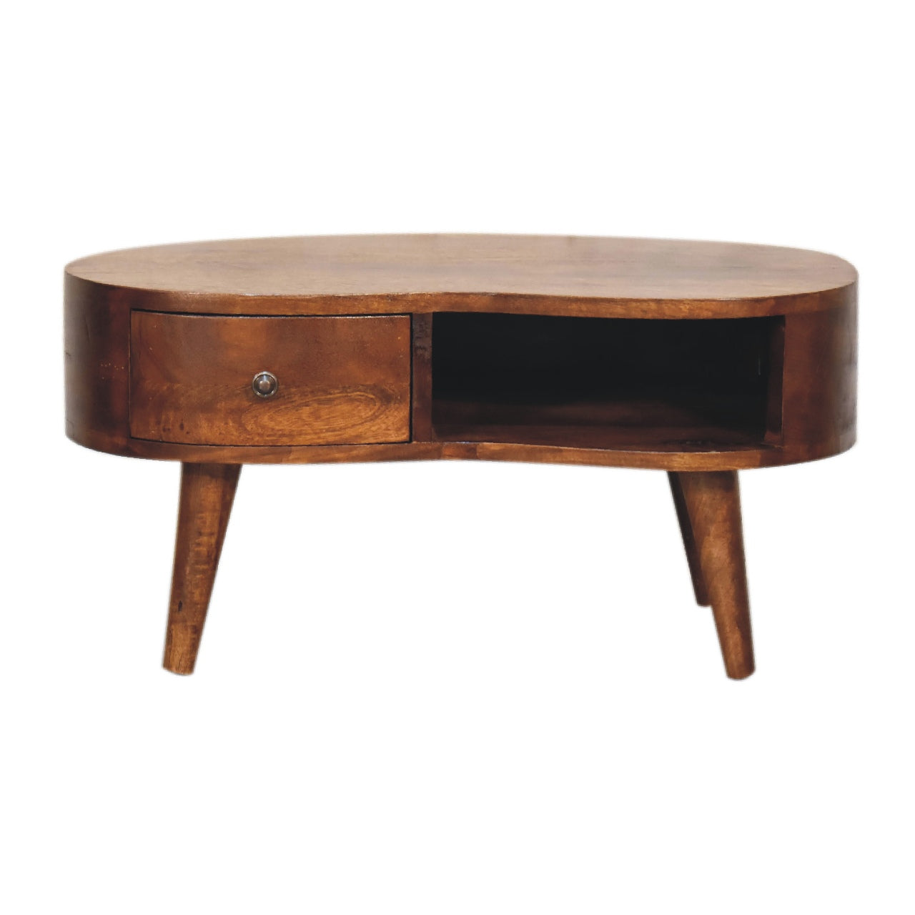 Mini Brooklyn solid wood coffee table in deep chestnut finish | malletandplane.com