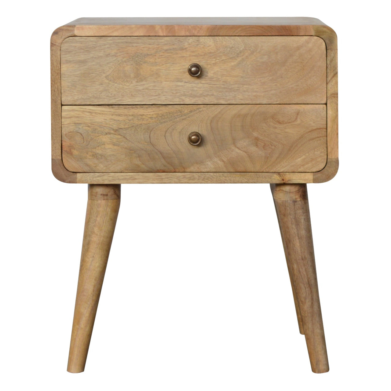 Modal solid wood bedside table with 2 drawers in a natural oak-ish finish | malletandplane.com