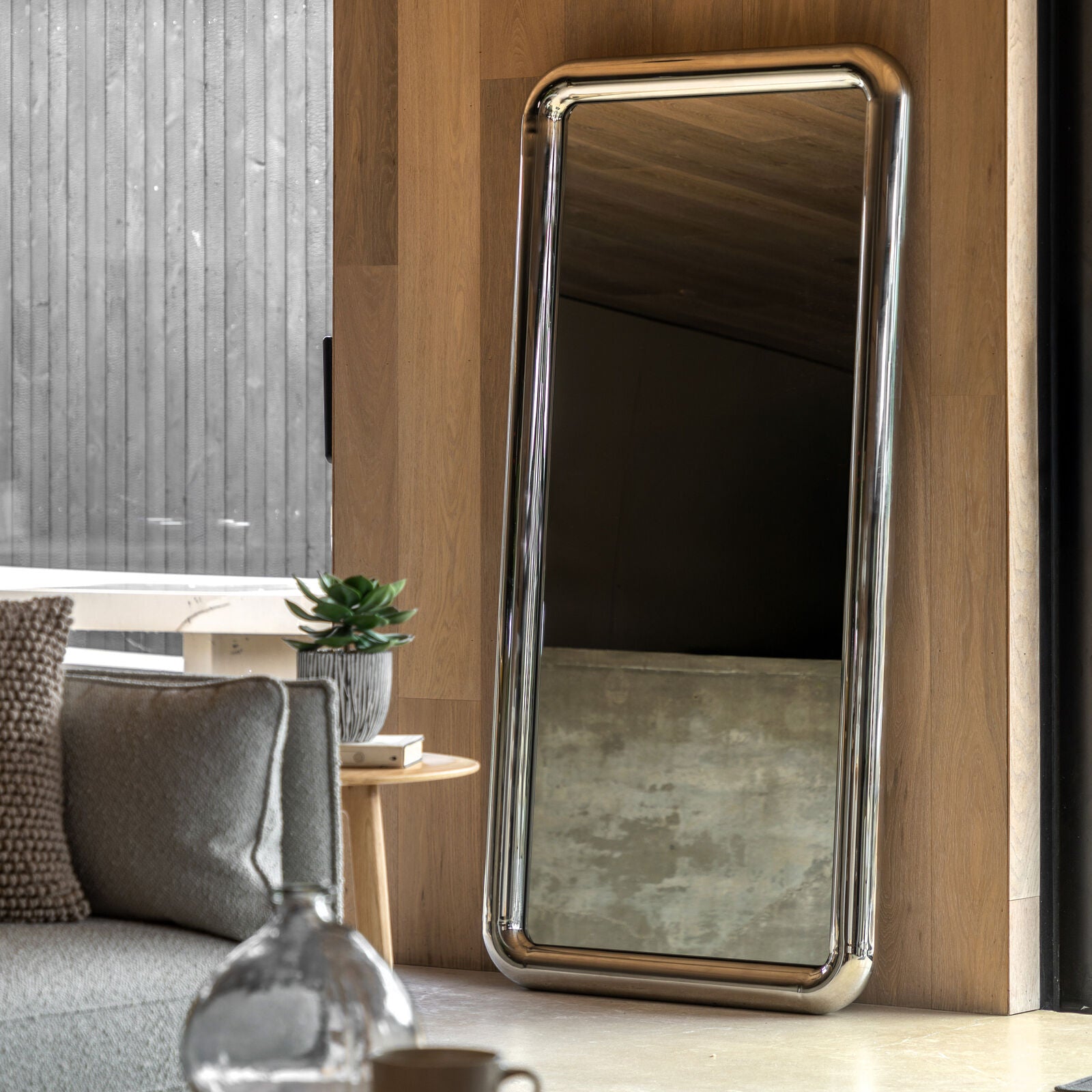 ORBIT Leaner Mirror – Chrome Frame Modern Floor Mirror | malletandplane.com