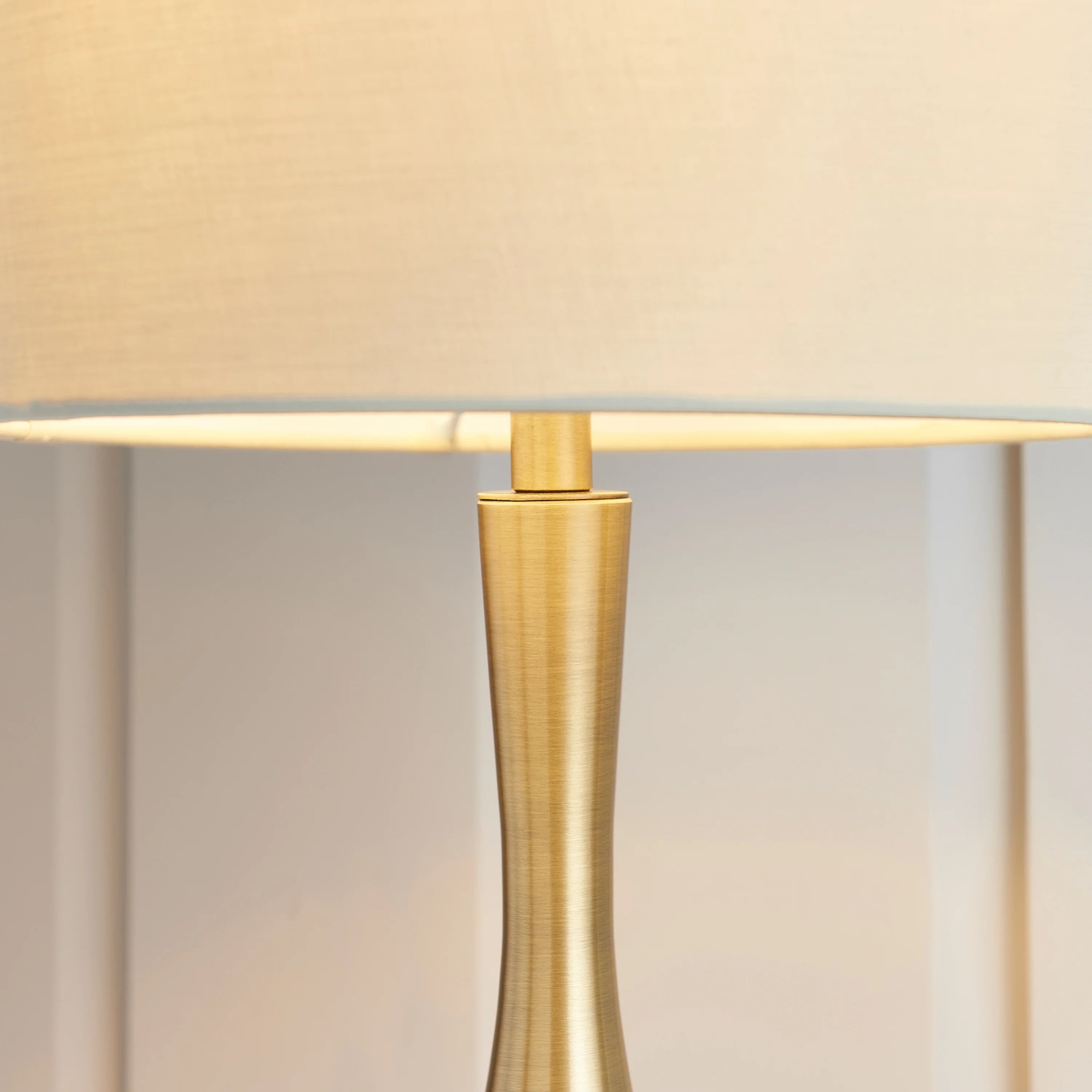 Brass Bedside Table Lamp – Piccadilly – Taupe Shade