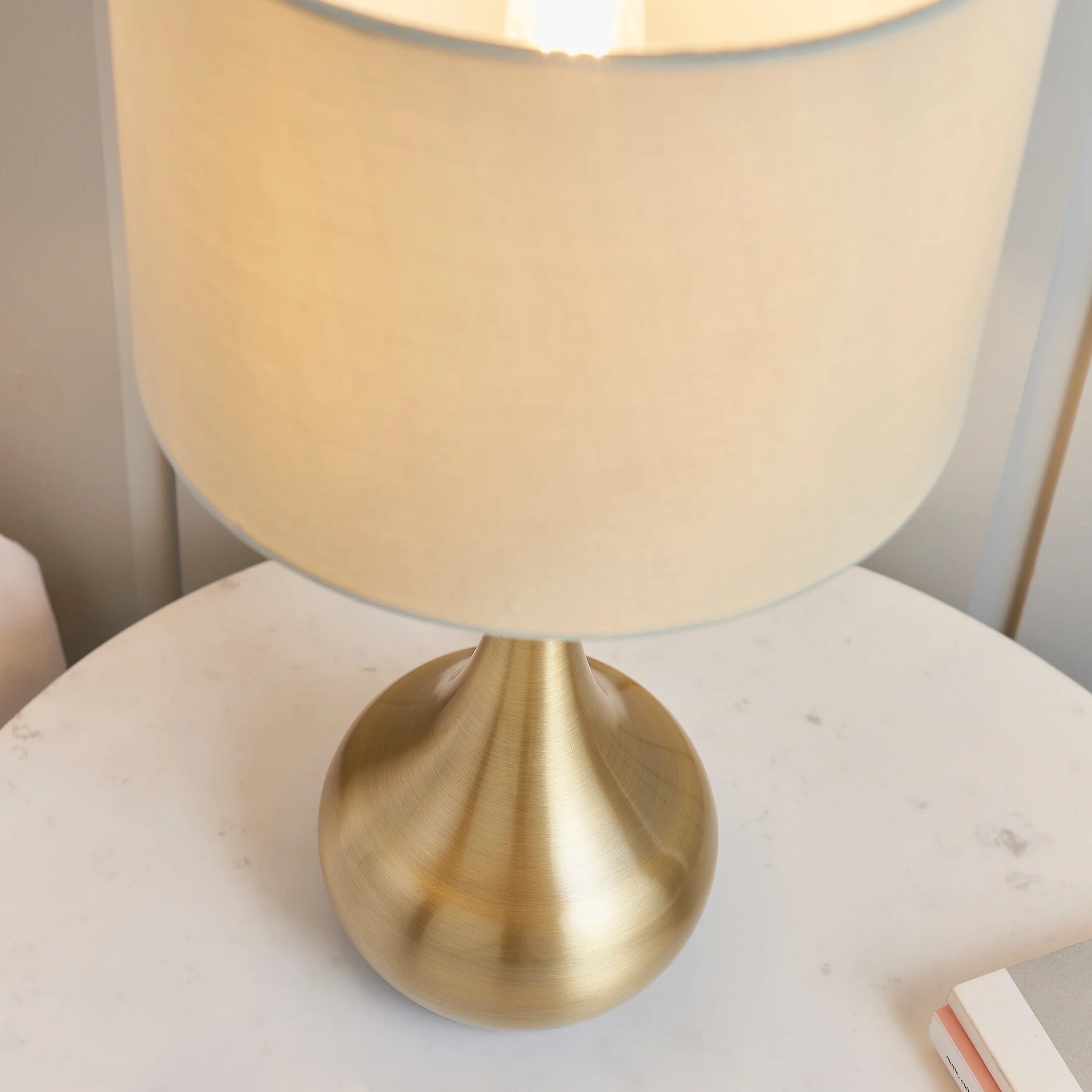 Brass Bedside Table Lamp – Piccadilly – Taupe Shade