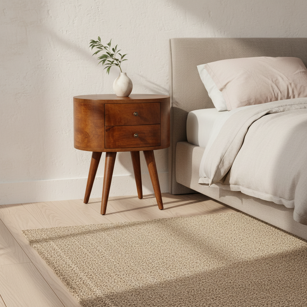 Regent Handmade Solid Wood Bedside Table with 2 Drawers in Deep Chestnut Finish  | malletandplane.com