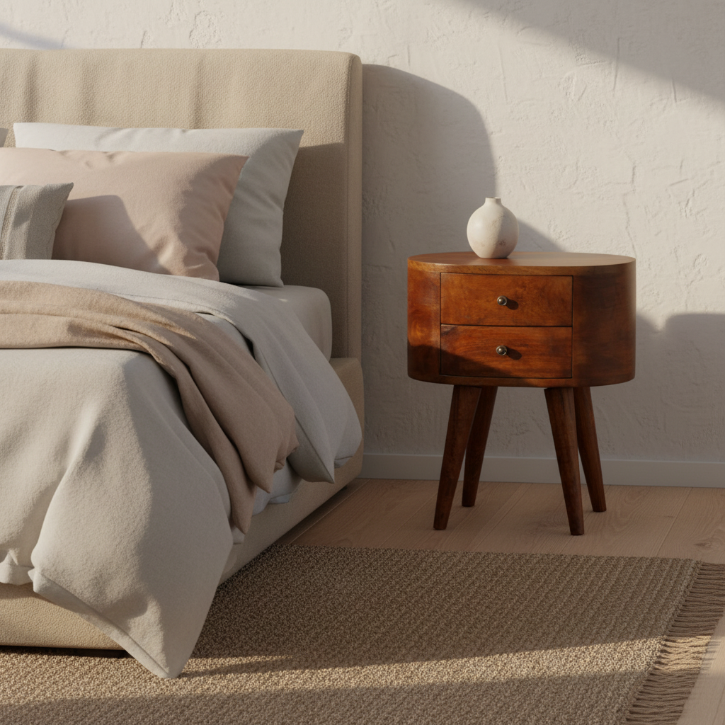 Regent Handmade Solid Wood Bedside Table with 2 Drawers in Deep Chestnut Finish  | malletandplane.com