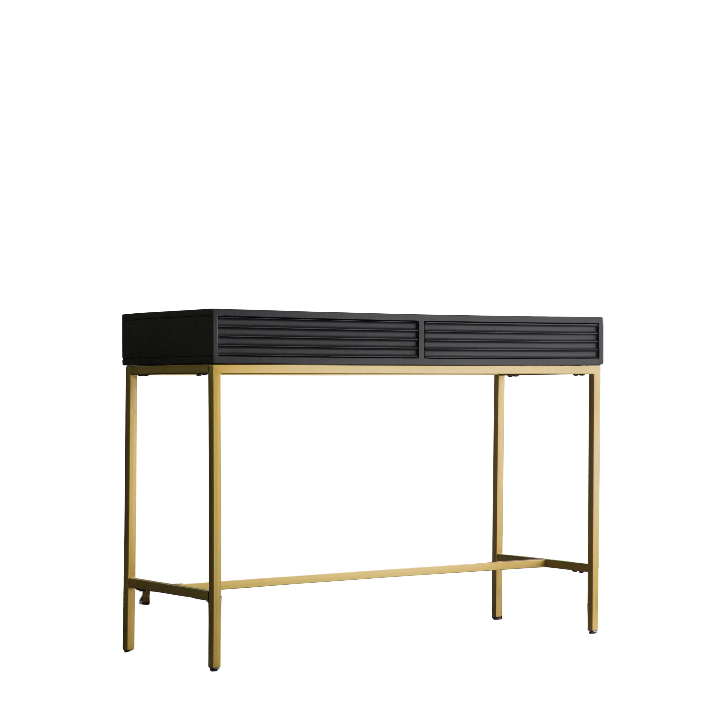 RIPPLE Console Table – Black 2 Drawer Console with Gold Frame