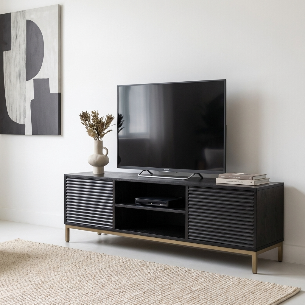 Ripple 140cm Black TV Unit – Gold Base + White Glove Delivery Included