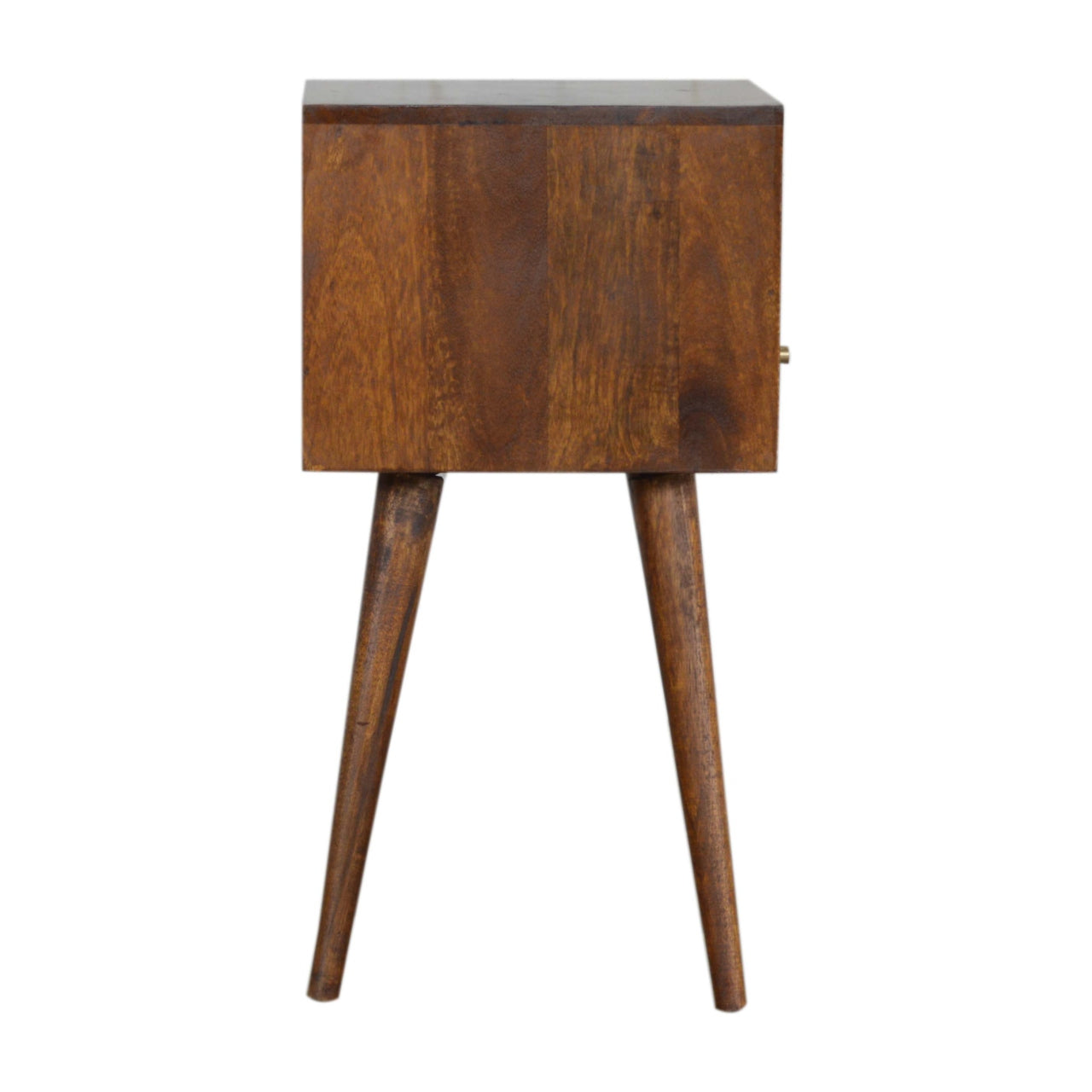 Ronan handmade solid mango wood small bedside table in a deep chestnut finish | malletandplane.com