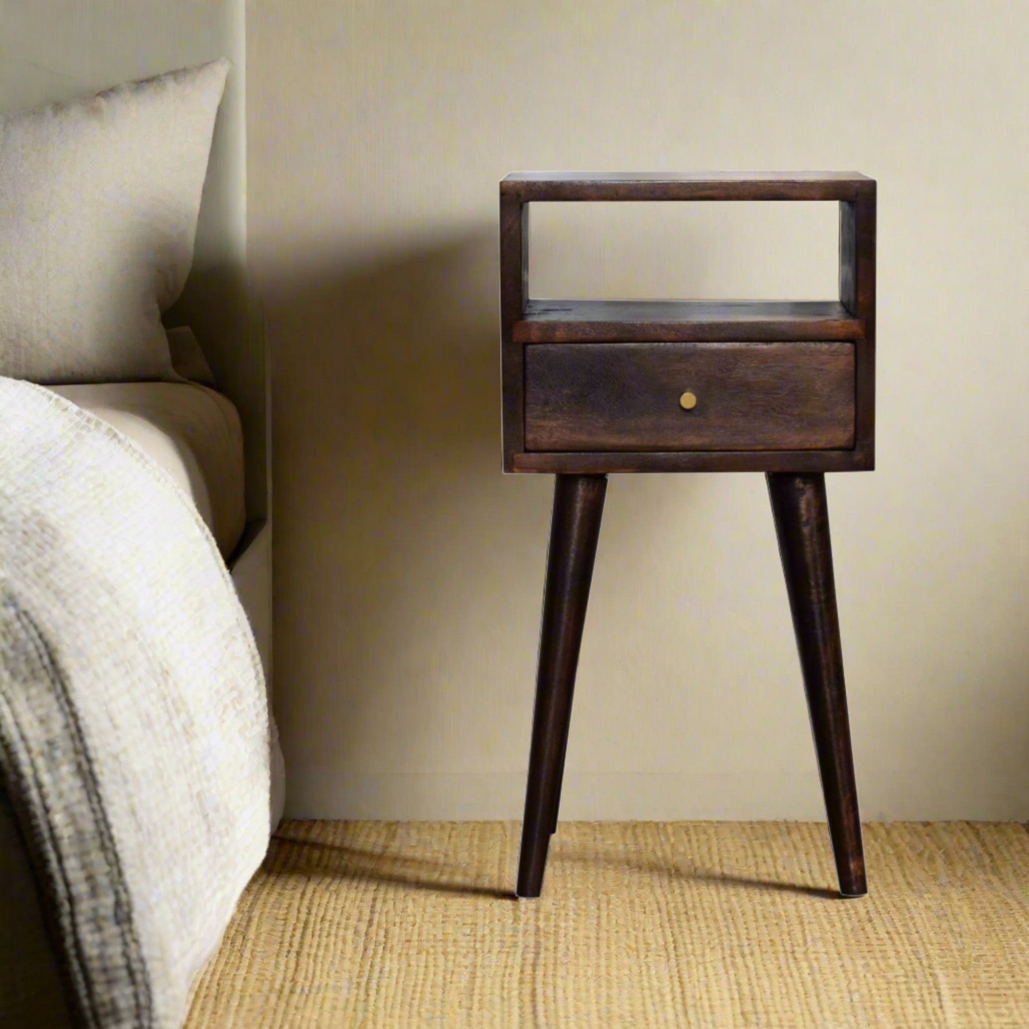 Ronan Slim Bedside Table in Walnut Finish  | malletandplane.com