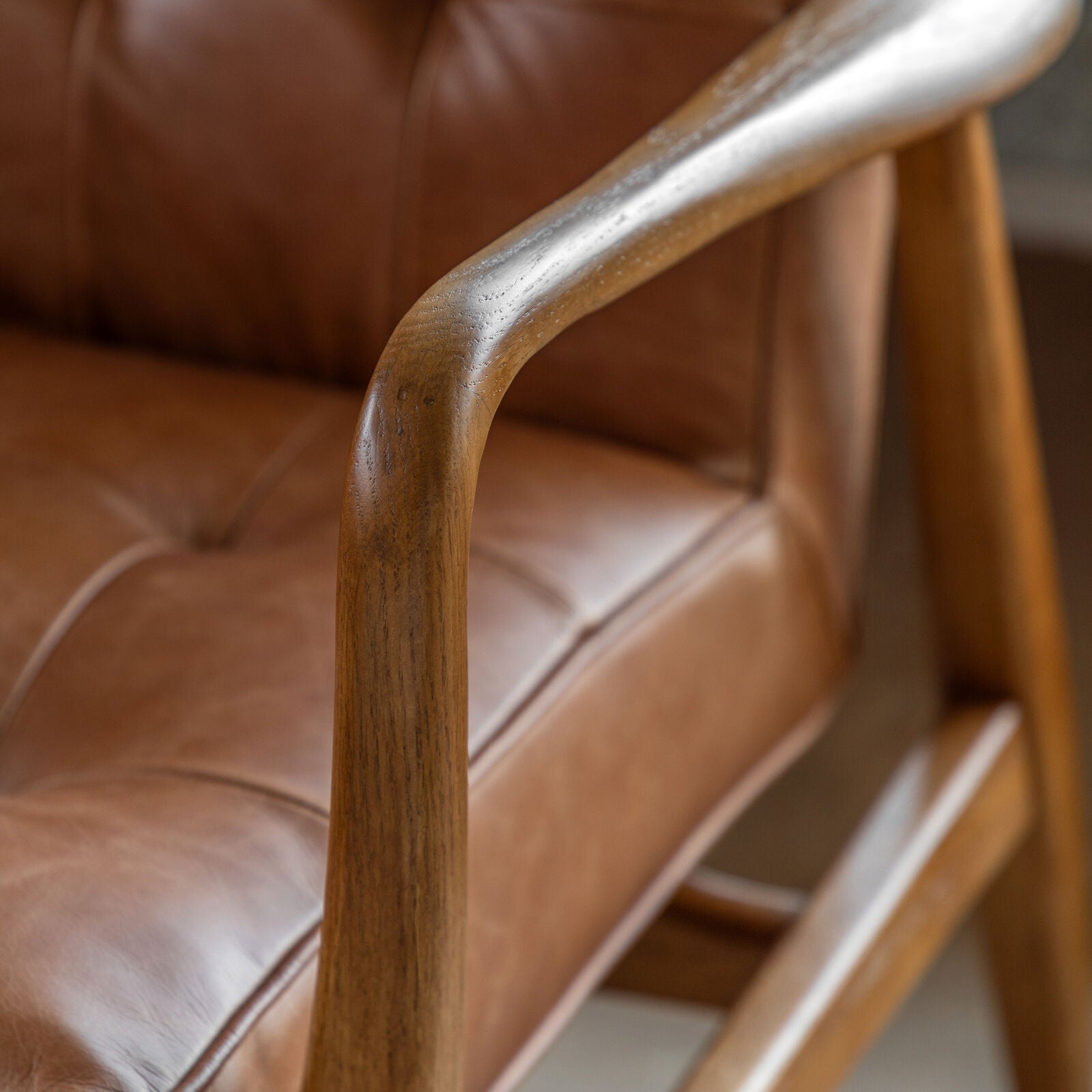 Ronson Mid Century Armchair with solid oak frame and top grain vintage brown leather upholstery | MalletandPlane.com