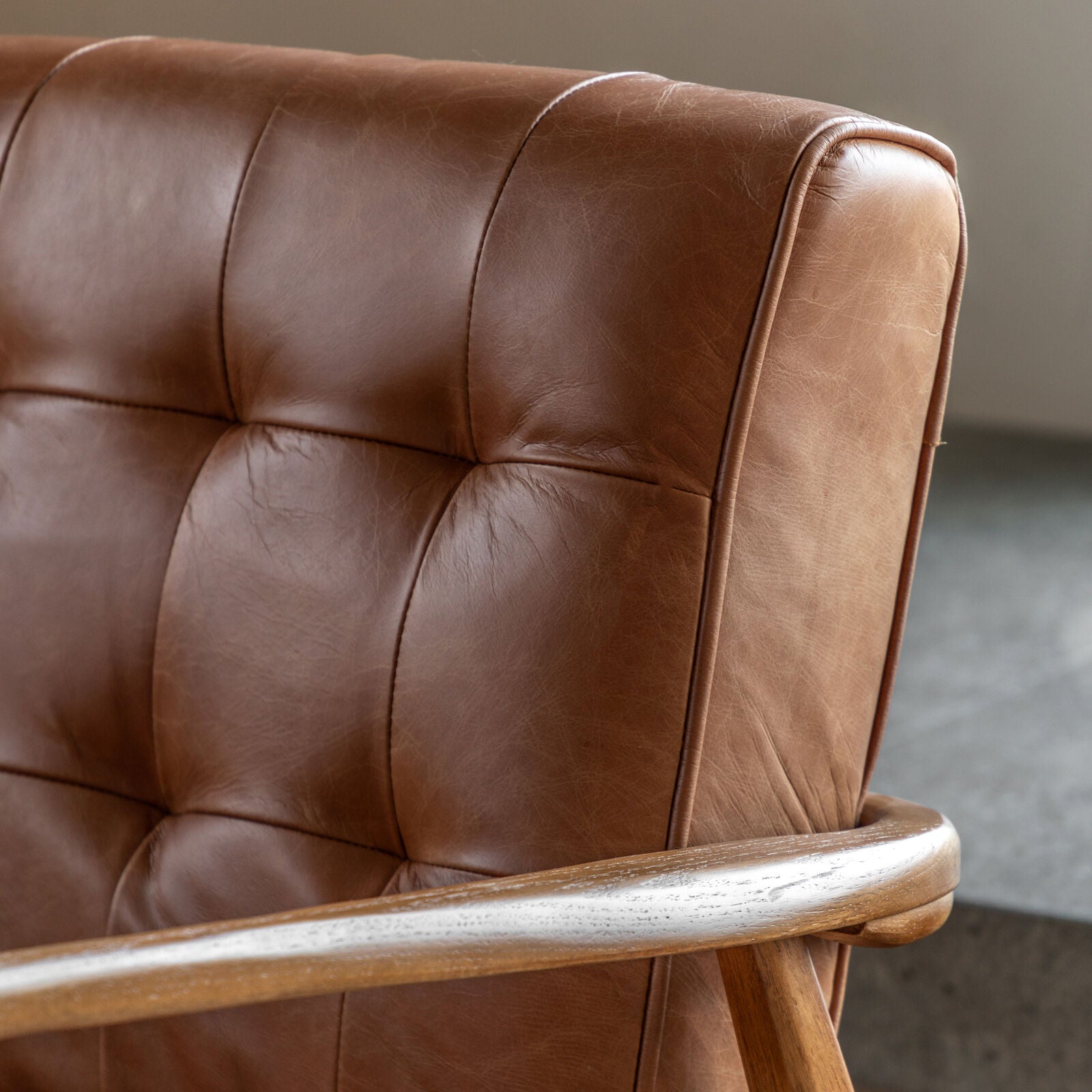 Ronson Mid Century Armchair with solid oak frame and top grain vintage brown leather upholstery | MalletandPlane.com