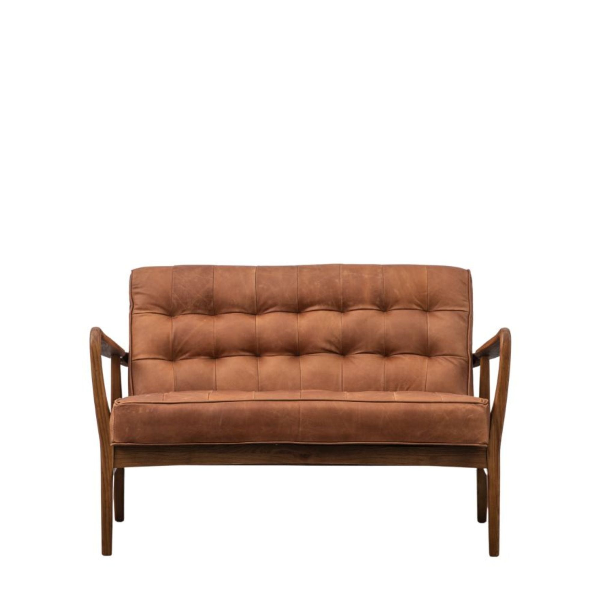 Ronson 2 seat mid-century sofa in vintage brown leather upholstery | MalletandPlane.com